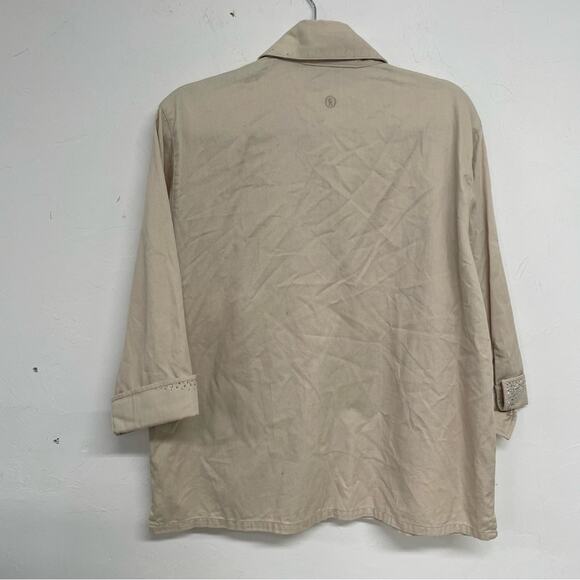 Christine Alexander Tan 3/4 Sleeve Button Up Blouse Bedazzled Womens M Bling - Picture 9 of 10